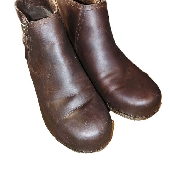 DANSKO MAX 10.5/11 Brown Distressed Leather Side Zip Comfort Heel Ankle Boots - Picture 4 of 12